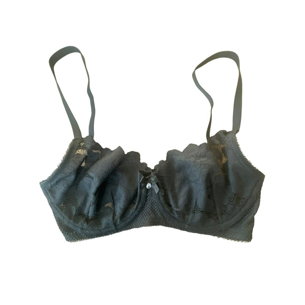 Savage X Fenty Black Lace Bra 32DD Savage Not Sorry Unlined Balconette NWT $60